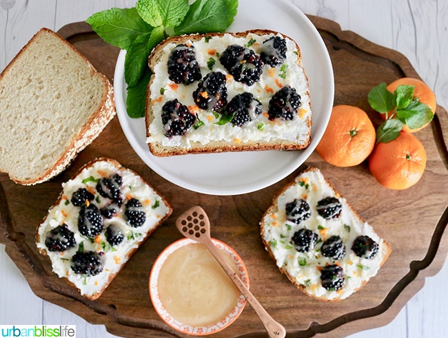 Blackberry Ricotta Citrus Toast with Honey and Mint, recipe on UrbanBlissLife.com