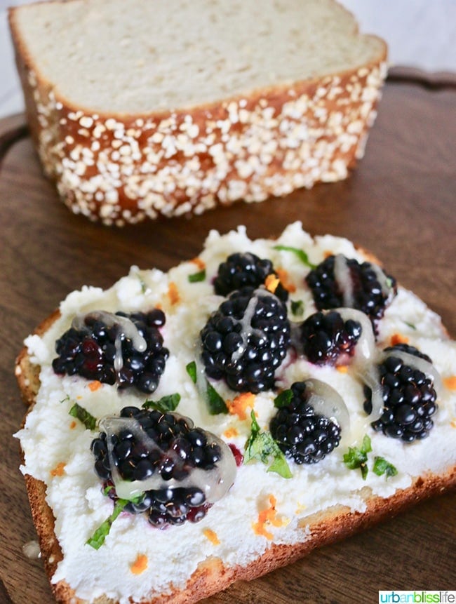 Blackberry Ricotta Citrus Toast with Honey and Mint, recipe on UrbanBlissLife.com