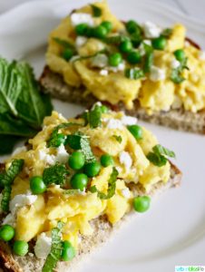 Spring Scramble Toast with peas and feta