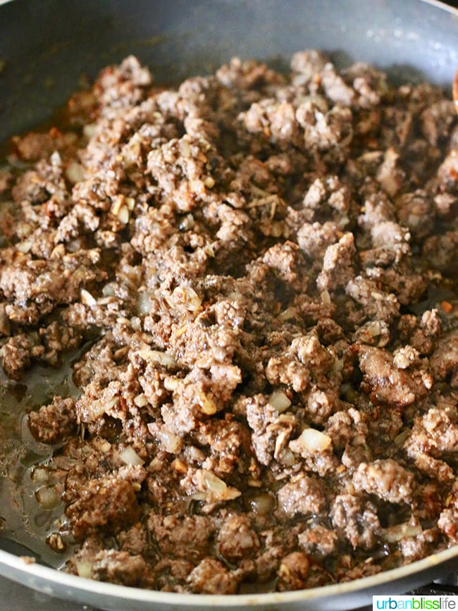 sauteeing mushrooms and meat