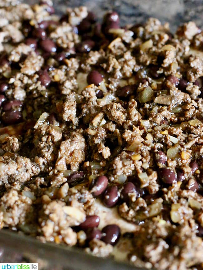 mushrooms and meat layer
