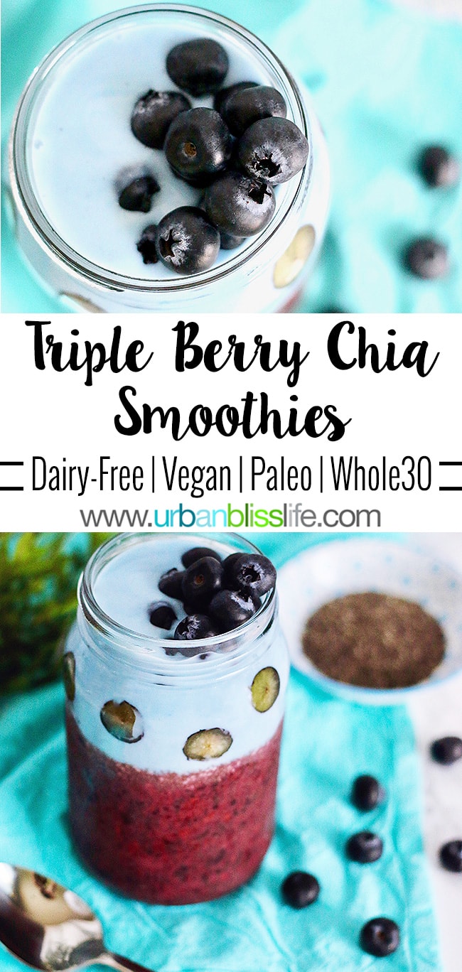 Triple Berry Chia Smoothies - Dairy-Free, Vegan, Paleo, Whole30