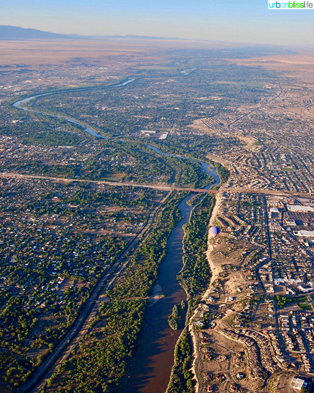 aerial view of albuquerque, new mexico and rio grande