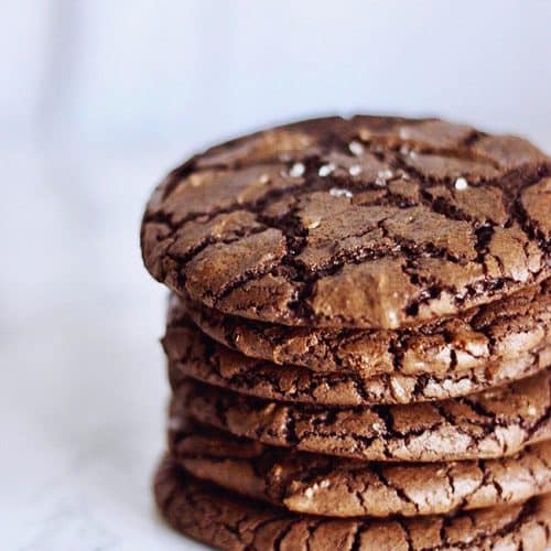 stack of Chewy Chocolate Fudge Cookies