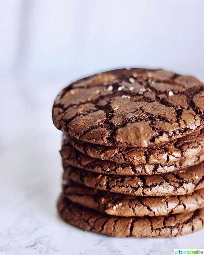 stack of Chewy Chocolate Fudge Cookies AKA Brownie Crinkle Cookies