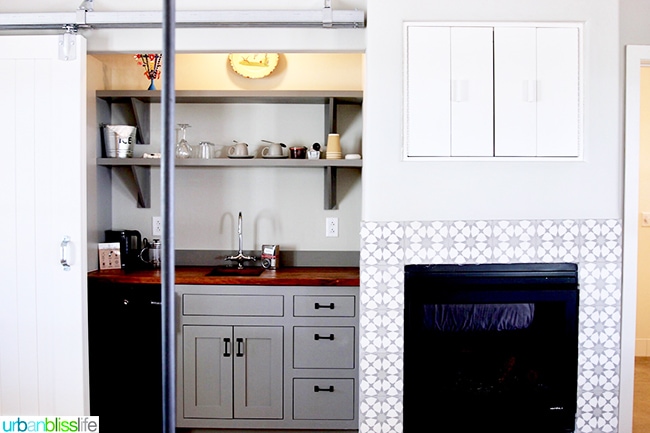 fireplace kitchen Los Poblanos Inn Albuquerque New Mexico