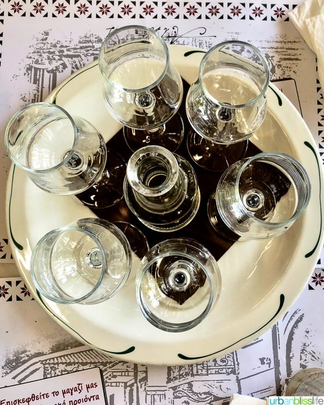 Glasses of Tsipouro on tray
