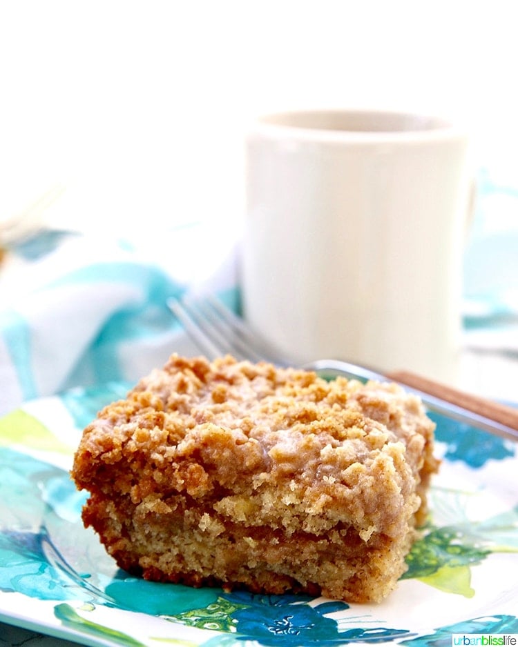 single slice angle coffee of Banana Crumb Coffee Cake