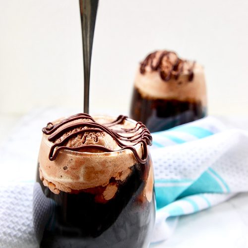 two Boozy Chocolate Peanut Butter Floats