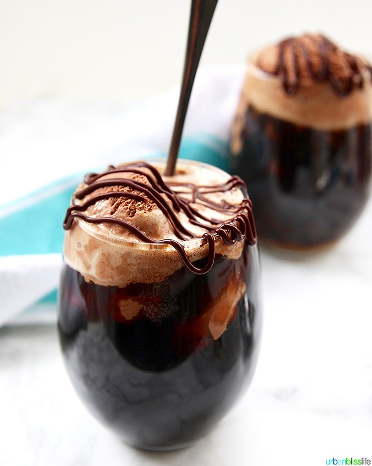 two Boozy Chocolate Peanut Butter Floats