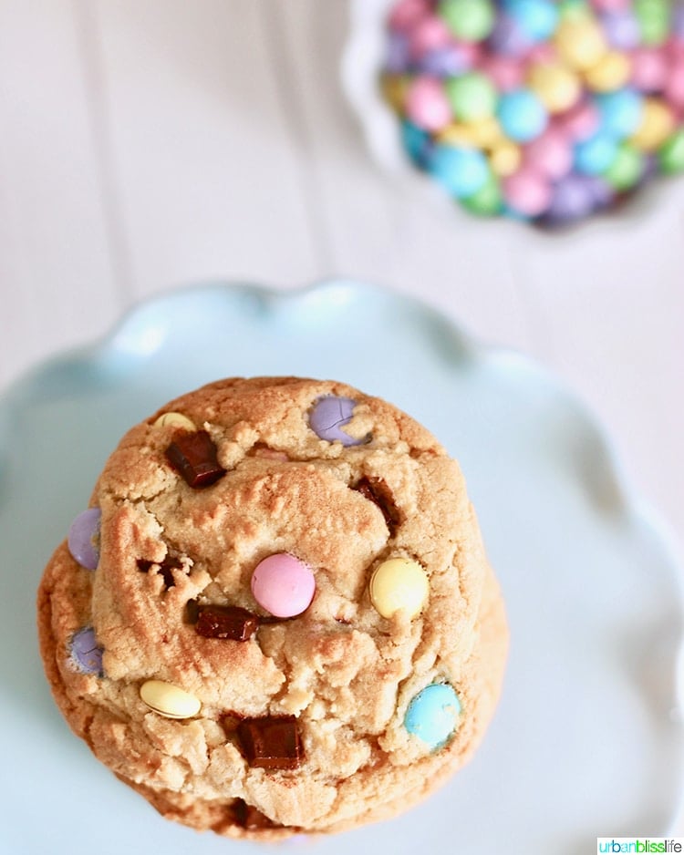 overhead of Giant Chocolate Chip M&M Cookies