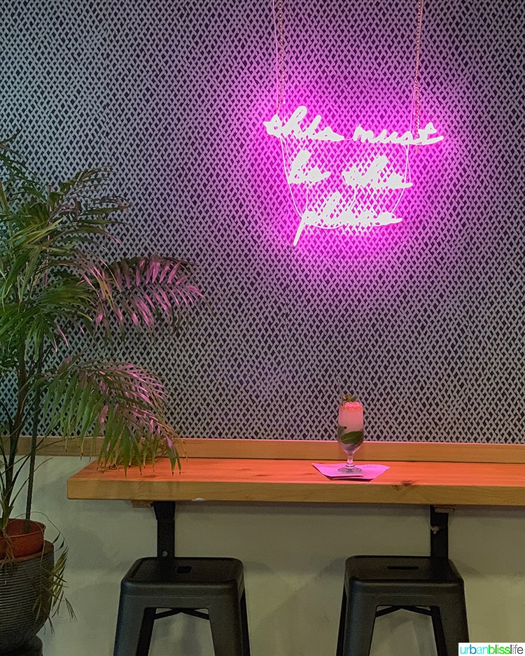 neon sign and cocktail at Bar Miranda