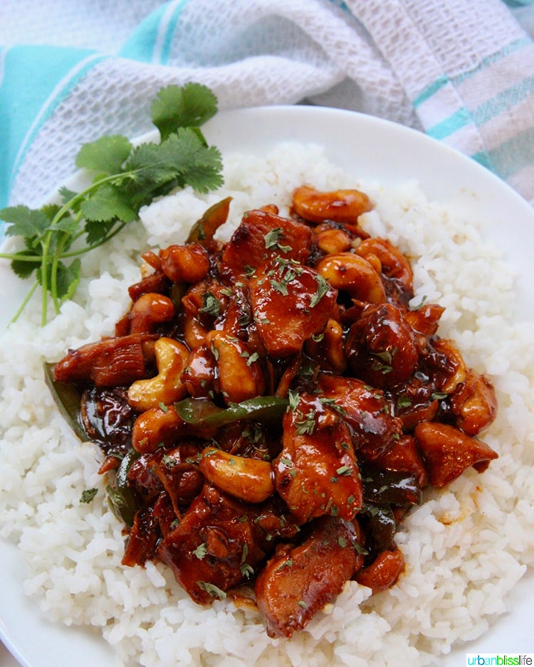 Instant Pot Cashew Chicken with rice