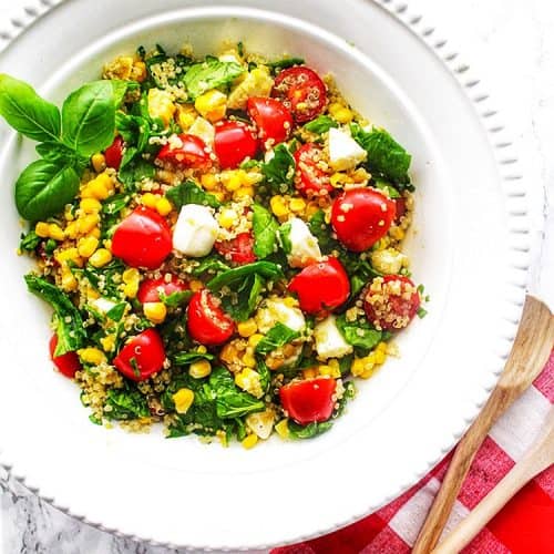 Summer Corn & Quinoa Caprese Salad with tomatoes