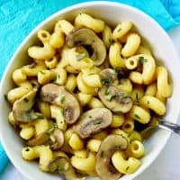 Creamy Vegan Mushroom Pasta in bowl with fork