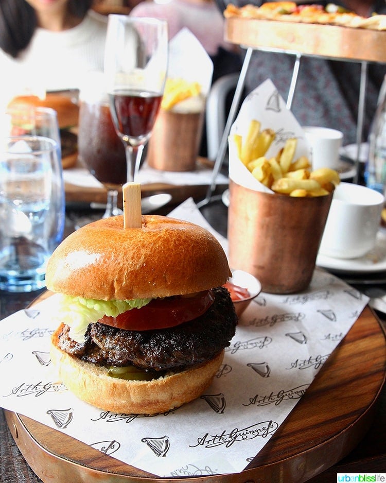 burger and fries at Guinness Storehouse