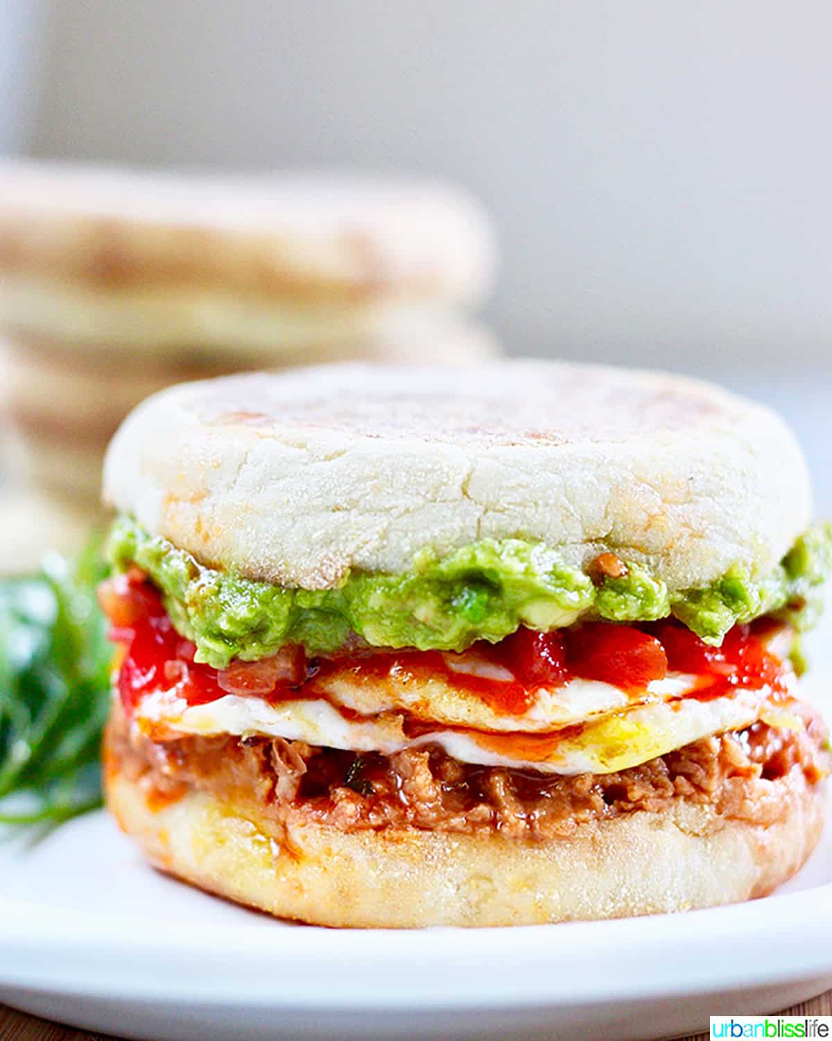 Huevos Rancheros Breakfast Sandwich on a plate.