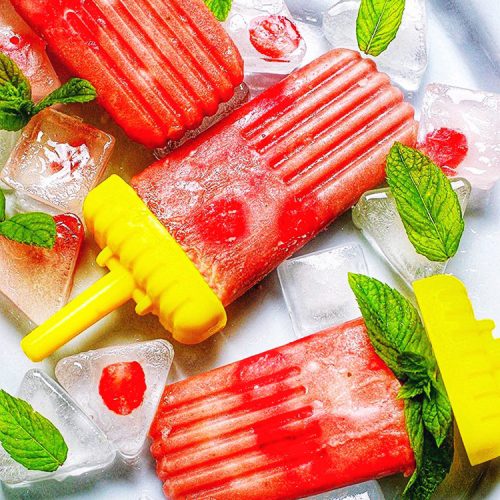 Strawberry Rhubarb Mint Popsicles
