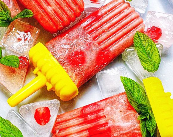 Strawberry Rhubarb Mint Popsicles