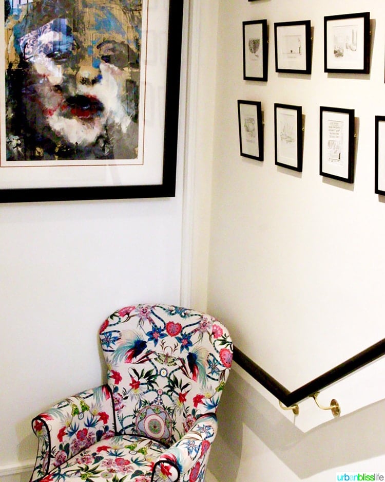 colorful chair and wall art at Wilder Townhouse