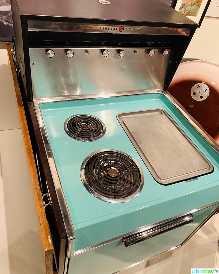 vintage blue stove and oven.