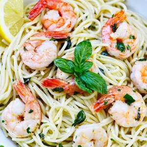 wide of shrimp pasta