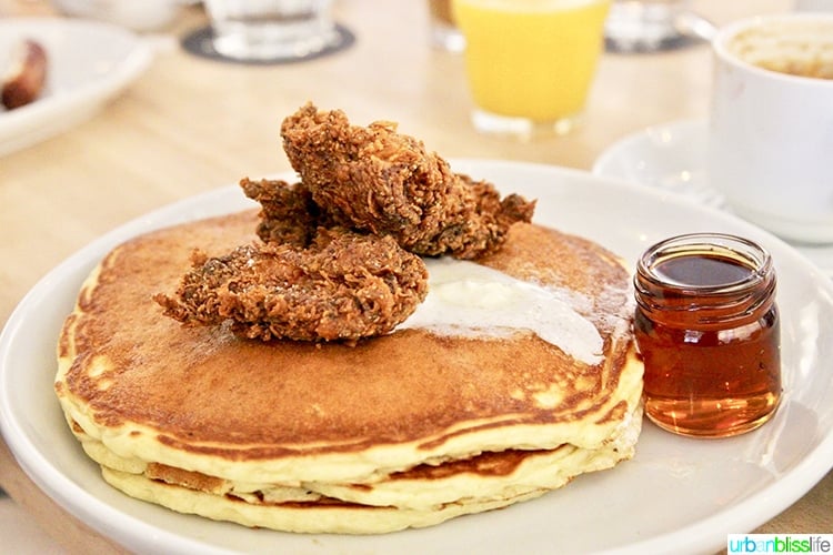 fried chicken and pancakes at pancake social in atlanta