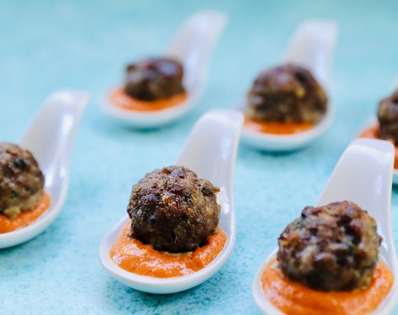 Meatballs with Romesco Sauce Party appetizer