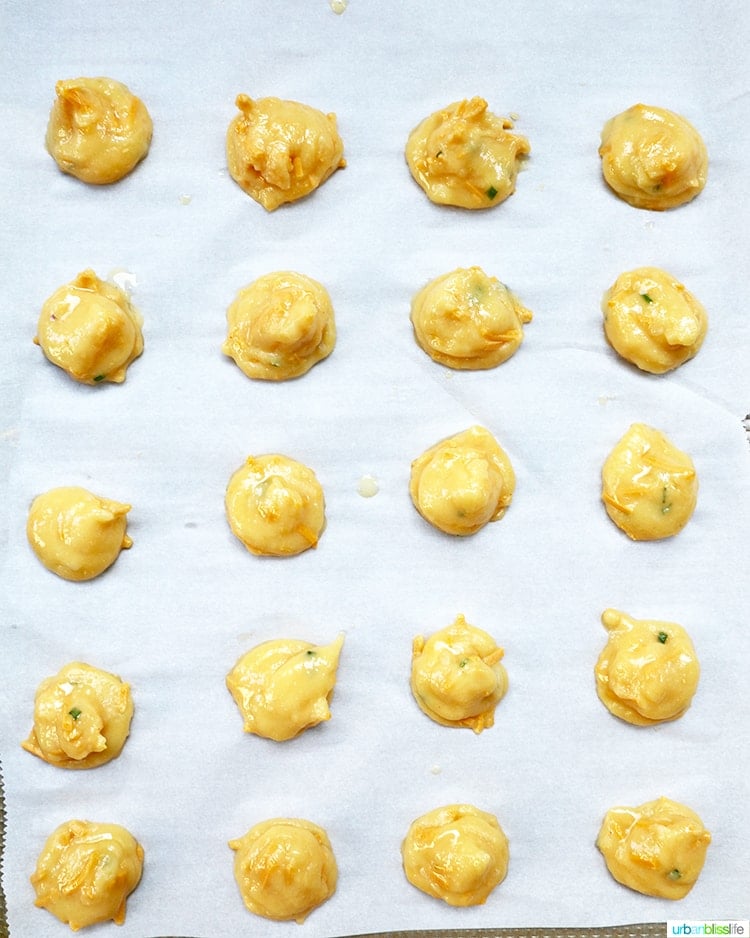 piped gougeres ready for the oven