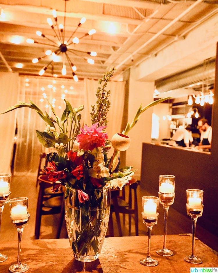 flowers at Roe restaurant in portland