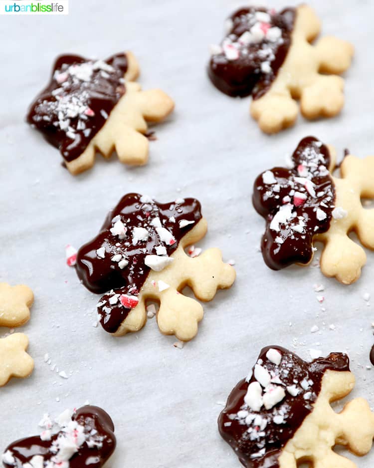 chocolate dipped peppermint shortbread cookies snowflakes