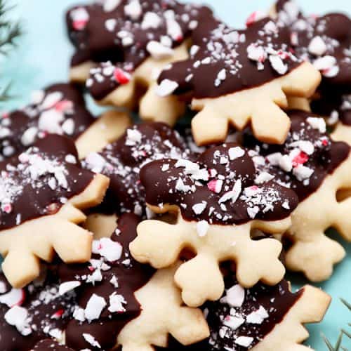 chocolate dipped peppermint shortbread cookies