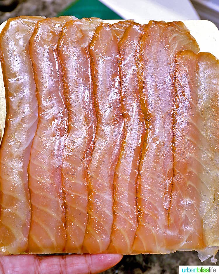 smoked salmon strips.
