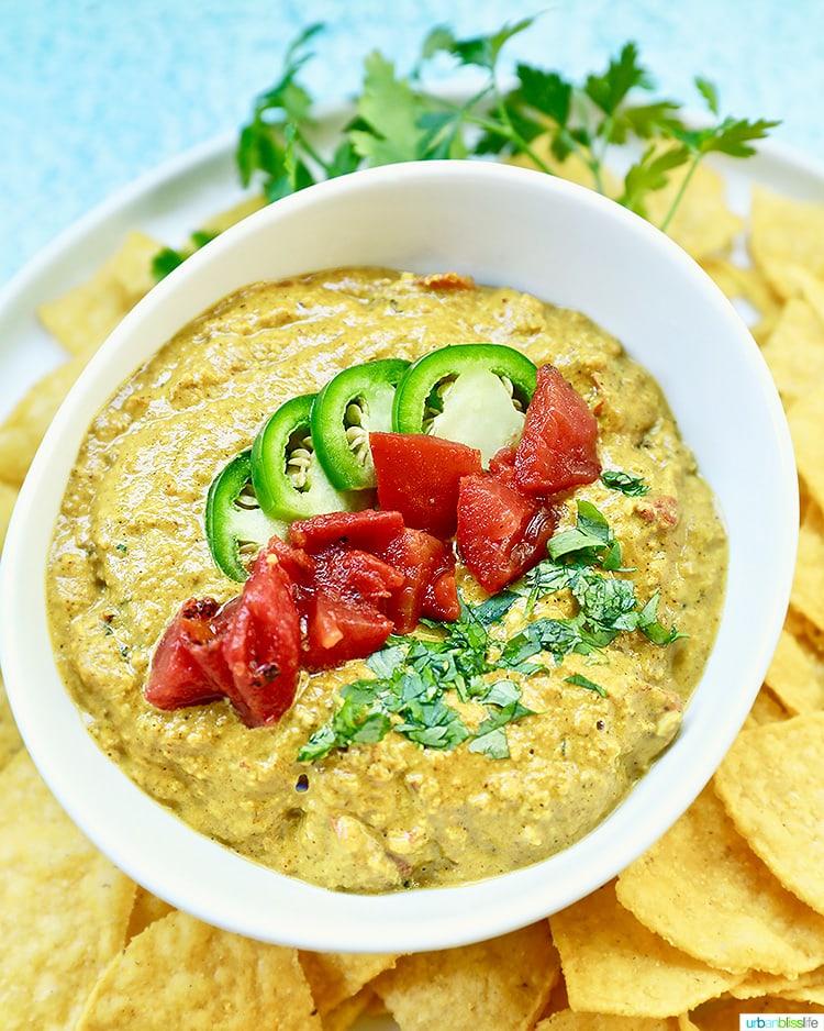 vegan queso dip with jalapenos