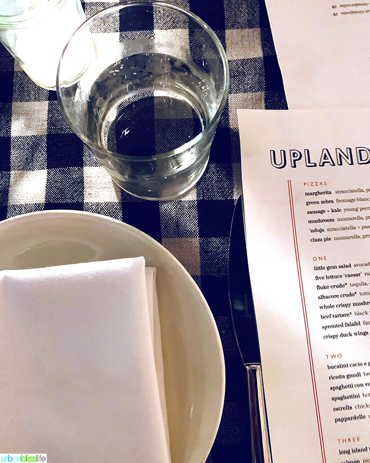place setting at Upland NYC restaurant