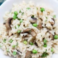 closeup centered bowl of Instant Pot Mushroom Risotto