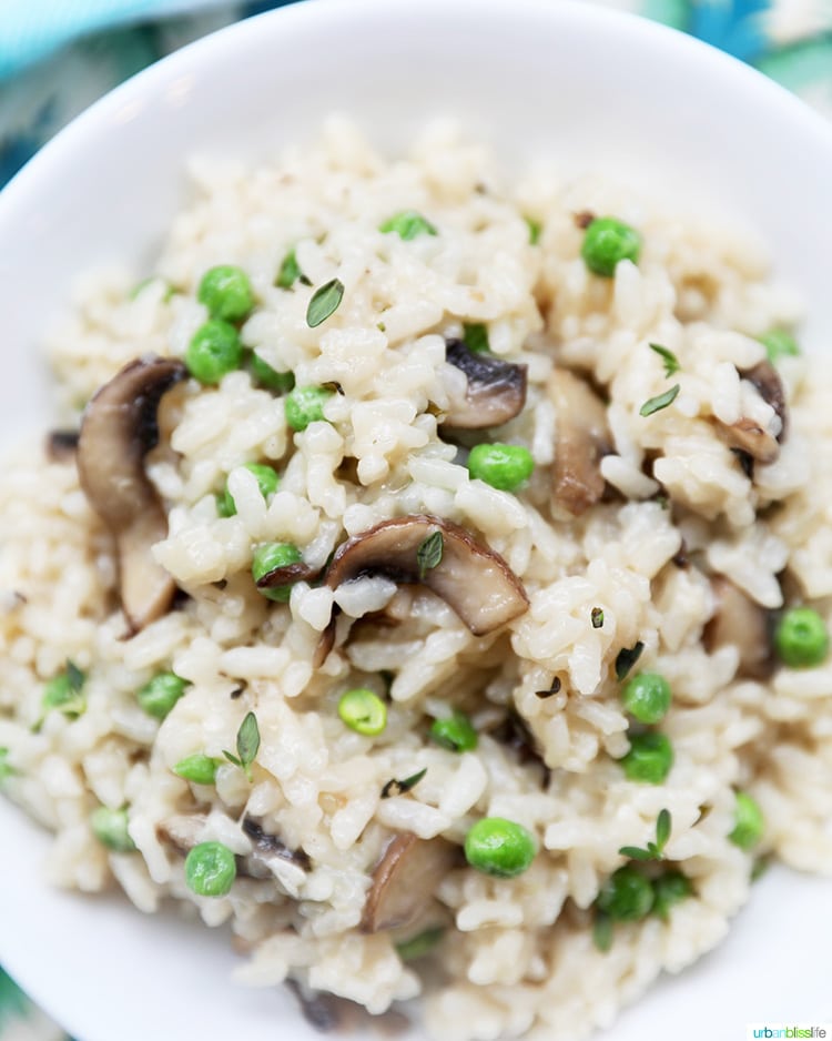 closeup centered bowl of Instant Pot Mushroom Risotto 