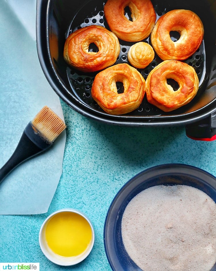 air fried donuts ready for cinnamon sugar