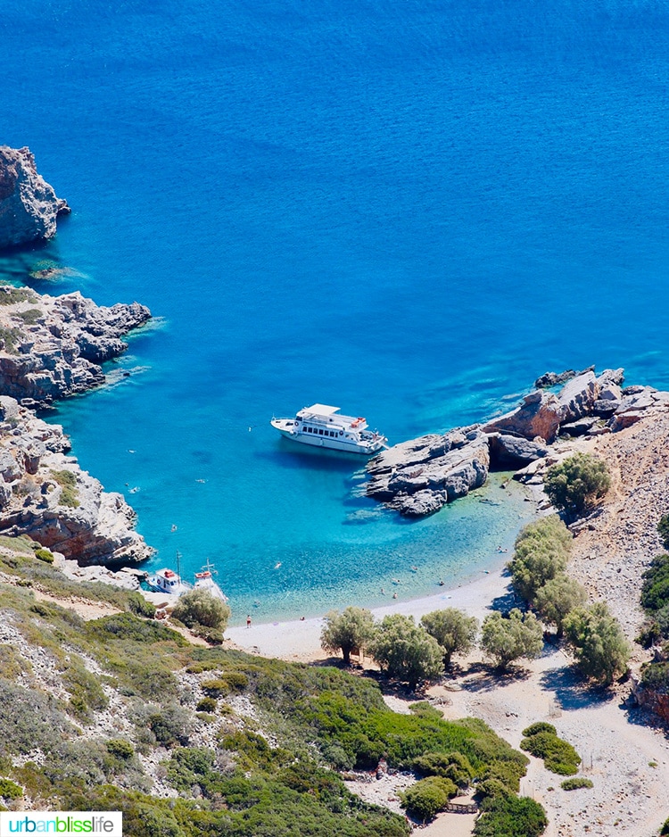 Greece Saria Boat in sea from above