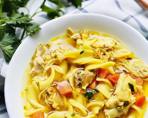 bowl of Instant Pot Chicken Noodle Soup
