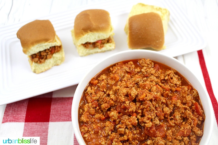 landscape photo of Sloppy Joe Slider meat with three sliders