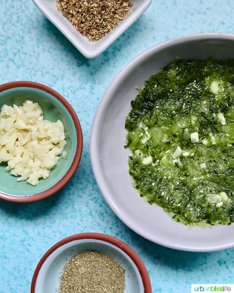 closeup of ingredients for vegan tzatziki