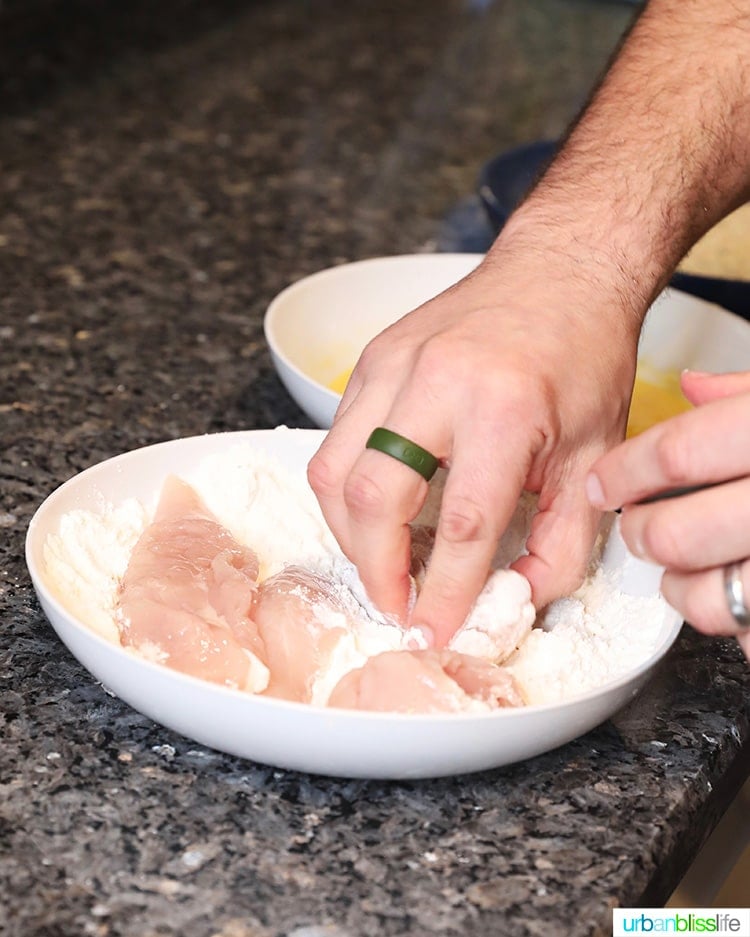 breading chicken tenders in flour