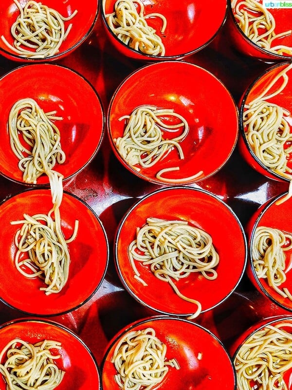 tray of bowls for wanko soba challenge