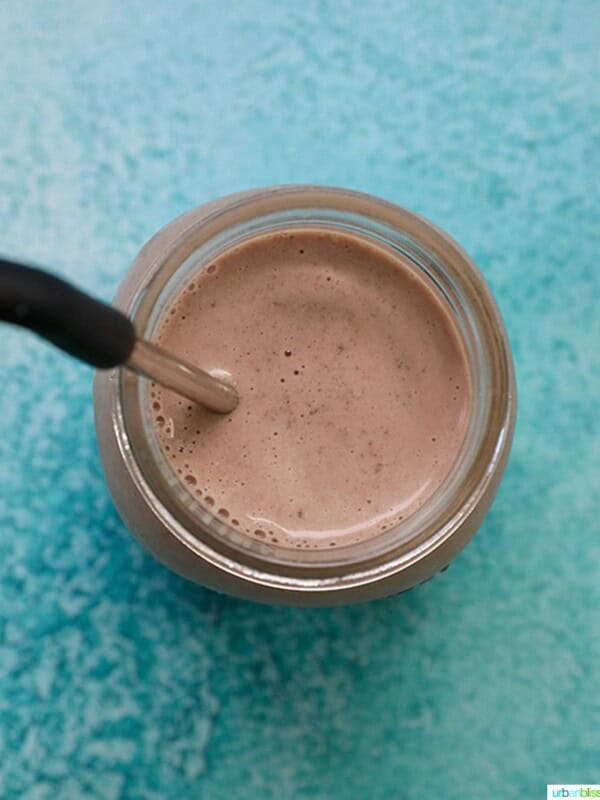 overhead photo of chocolate Post Workout Protein Shake