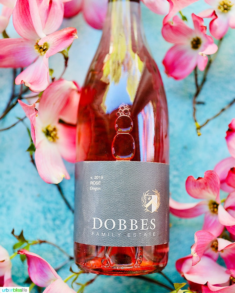 Dobbes Rosé bottle with flowers