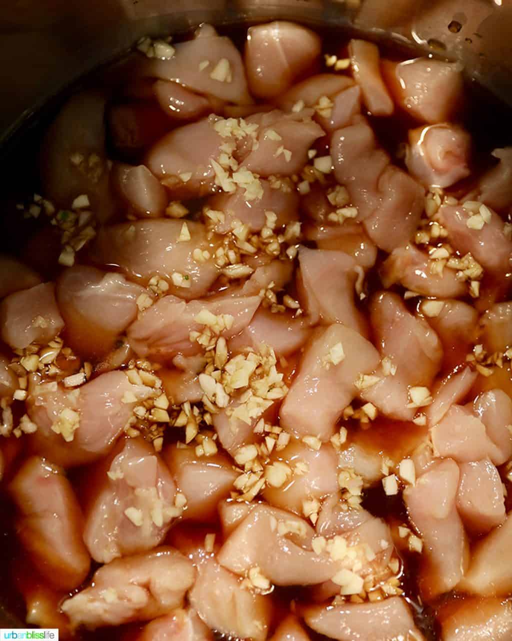 chicken and garlic cooking in the instant pot