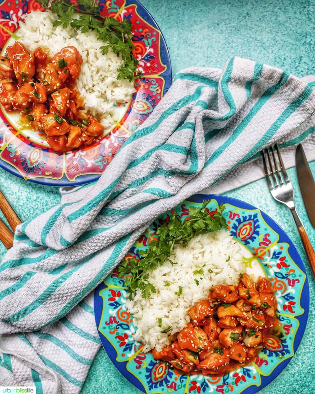 two plates of Instant Pot Honey Garlic Chicken
