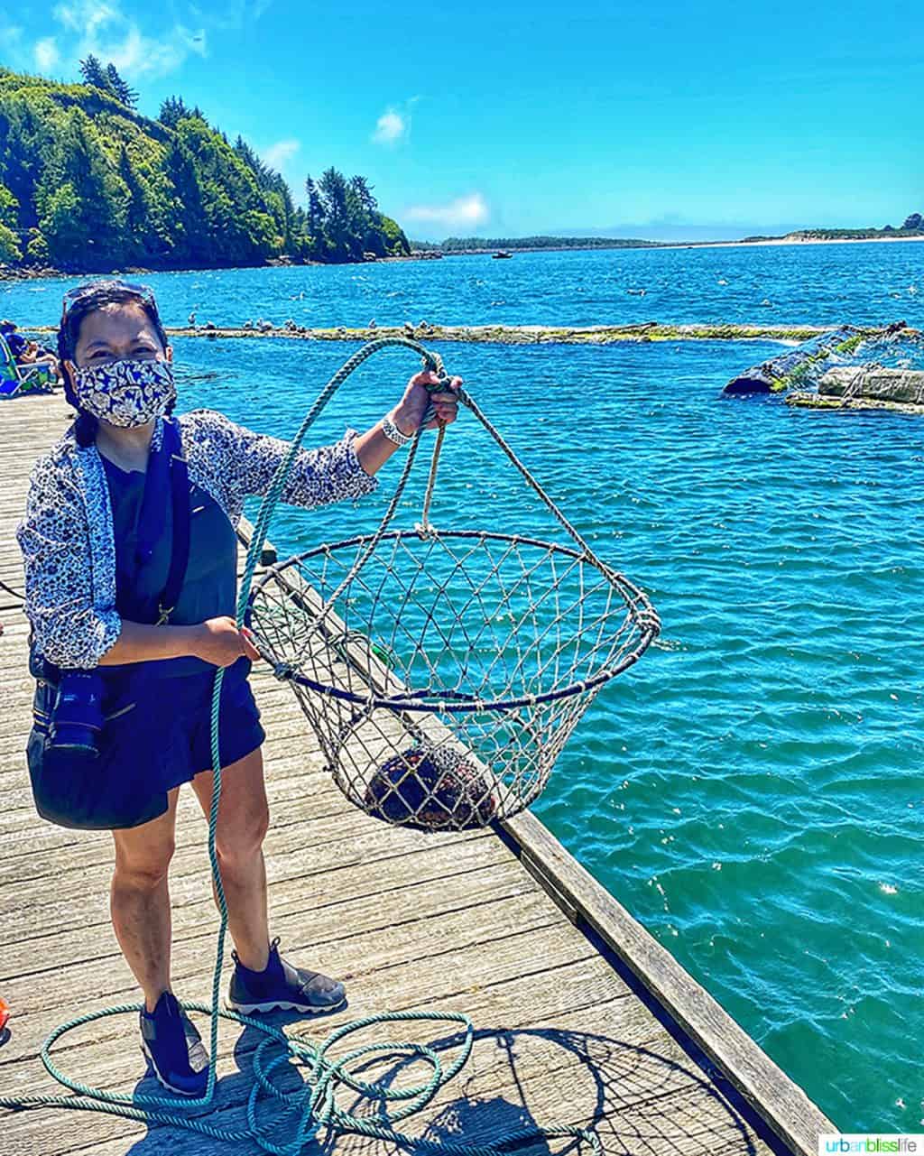 Marlynn Schotland crabbing at Kelly's Brighton Marina in Rockaway, Oregon