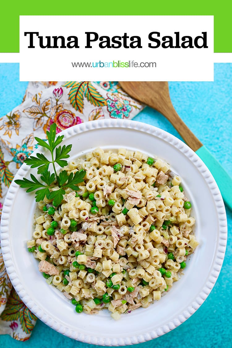 main graphic for tuna pasta salad recipe